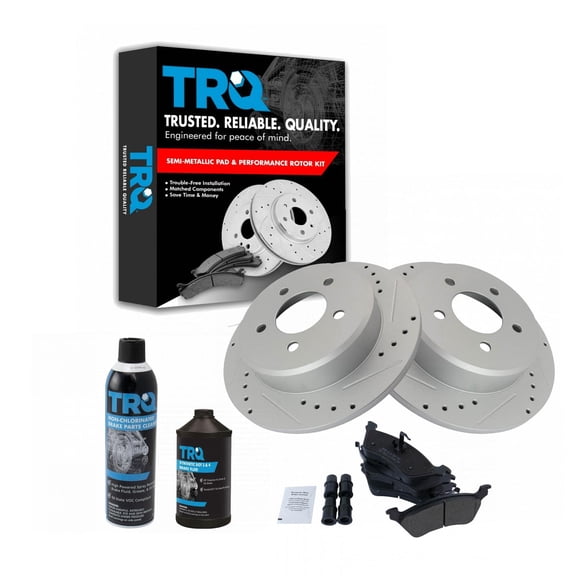 TRQ Brake Pad & Performance Rotor Kit Posi Metallic Rear w/Chemicals BKA21475