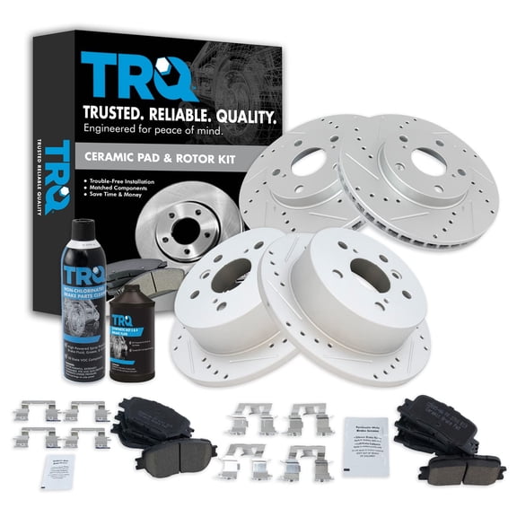 TRQ Brake Pad & Performance Rotor Kit Premium Ceramic Front & Rear w/Chemicals BKA21899