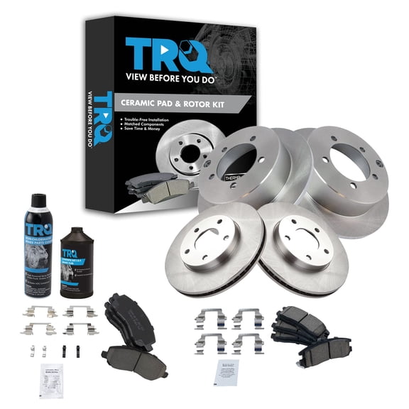 TRQ Brake Pad & Rotor Kit Ceramic Front & Rear w/Chemicals BKA17918