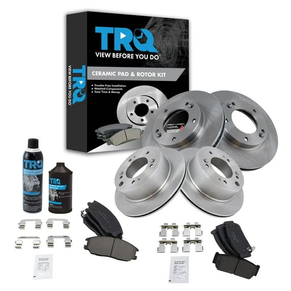 TRQ Brake Pad & Rotor Kit Ceramic Front & Rear w/Chemicals BKA18110 Fits select: 2003-2006 KIA SORENTO