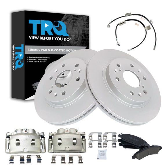 TRQ Brake Pad & Rotor Kit Premium G-Coated Ceramic Fits 2009 Chevrolet Express 1500 GMC Savana 1500