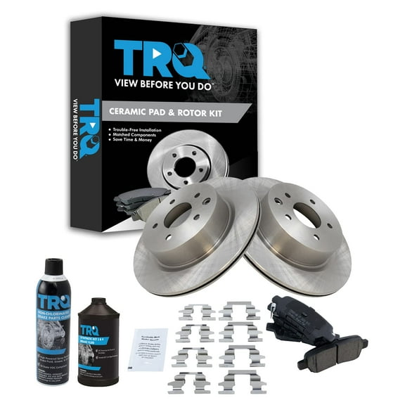 TRQ Brake Pad & Rotor Kit Rear Premium Posi Ceramic w/Chemicals BKA16804