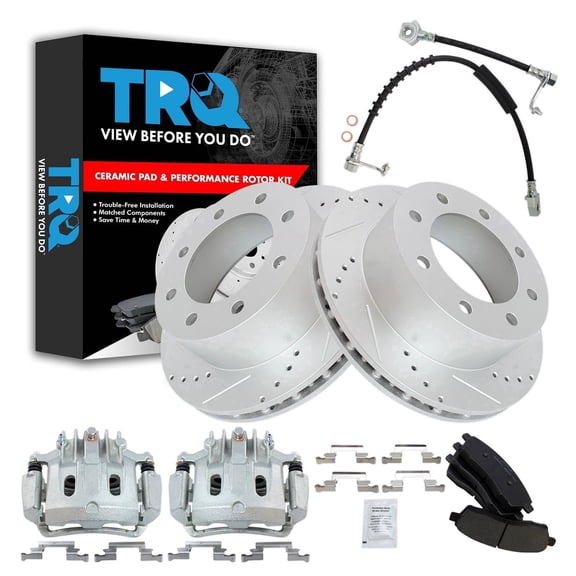 TRQ Brake Pad & Rotor Kit Slotted X Drilled Performance Ceramic Fits 2000 Ford Excursion F-350 Super Duty