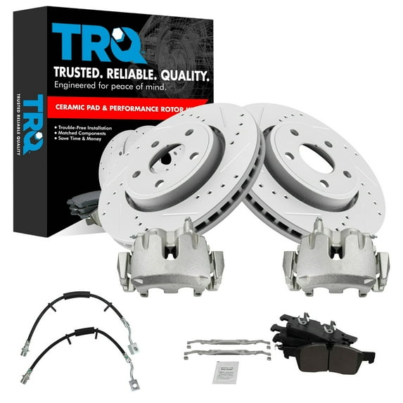TRQ Brake Pad & Rotor Kit Slotted X Drilled Performance Ceramic Fits 2012-2013 Dodge Durango