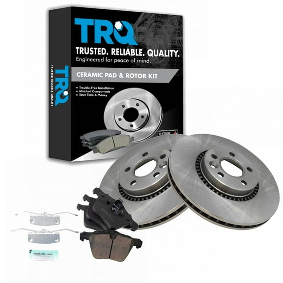 TRQ Brake Pad & Rotor Premium Posi Ceramic Front Set Fits Select LR2 S60 V70 XC70