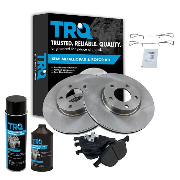 TRQ Brake Pad & Rotor Semi Metallic Front Kit w/Chemicals for Mazda3 Mazda5 3 5 BKA15612