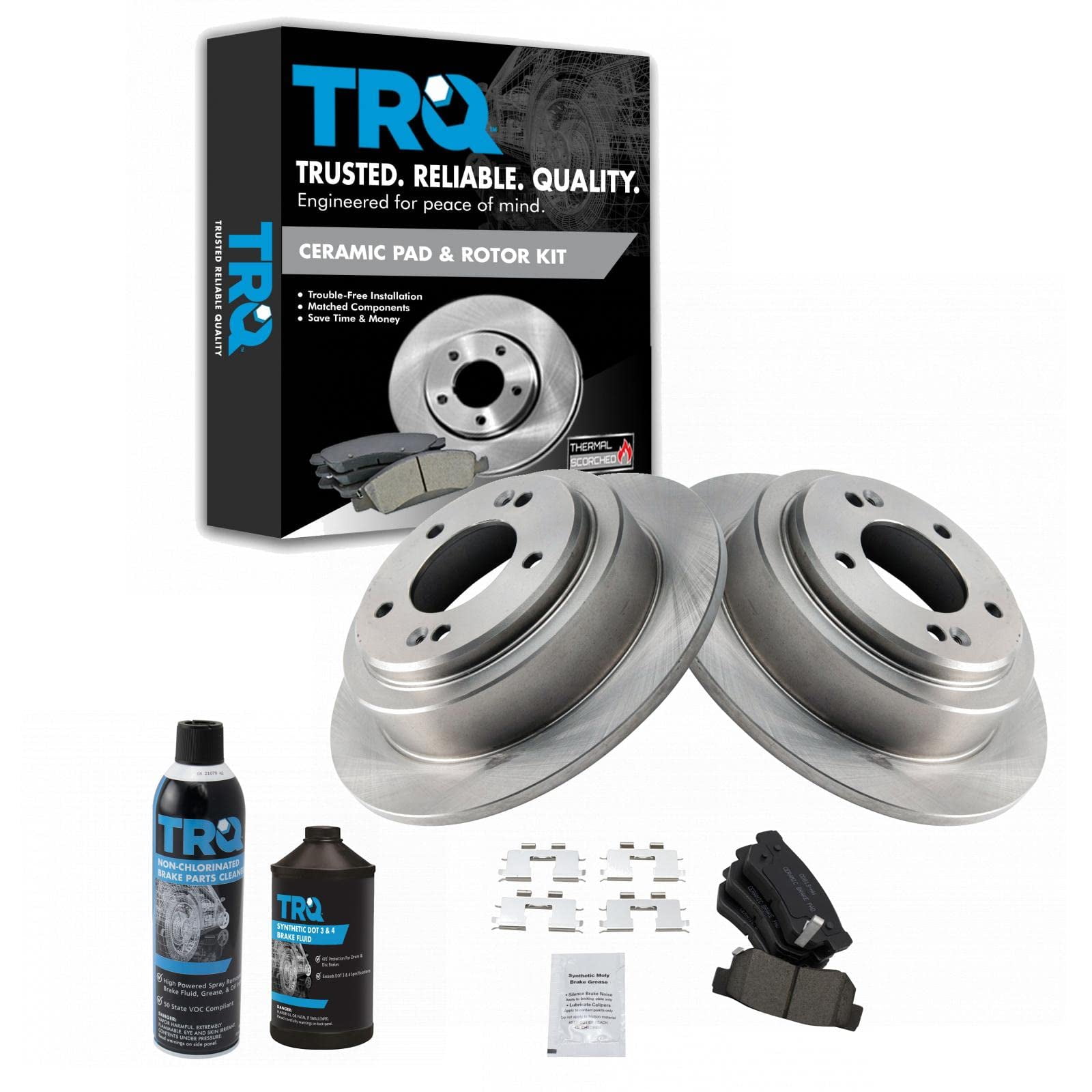 TRQ Brake Pads & Rotors Cleaner & Fluid Kit Fits 2004-2006 Kia Amanti BKA19581