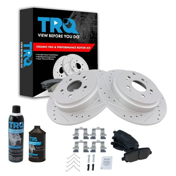 TRQ Brake Rotor Coated & Ceramic Pad Rear Kit w/Chemicals for MDX Pilot BKA17198