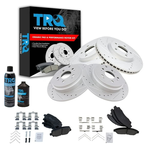 TRQ Brake Rotor & Coated Front & Rear Kit w/Chemicals for Acura Honda BKA15889 Fits select: 2009-2015 HONDA PILOT, 2007-2013 ACURA MDX