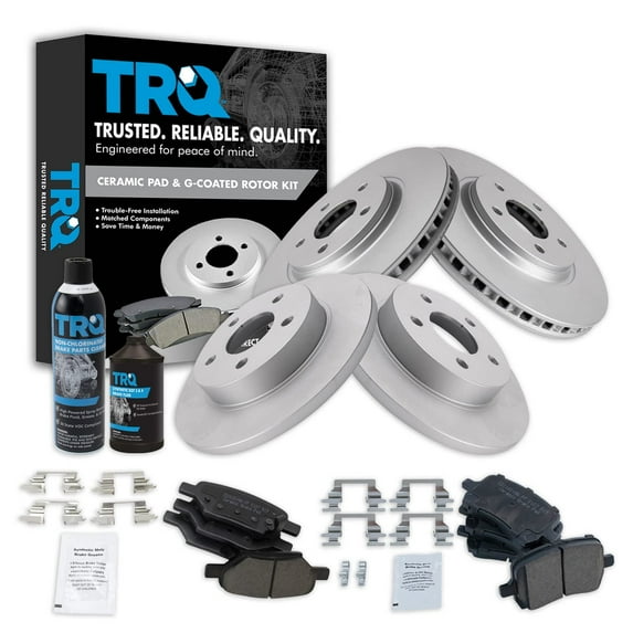 TRQ Ceramic Brake Pad & Coated Rotor Front & Rear Kit w/Fluids for Chevy Pontiac BKA22920 Fits select: 2007-2012 CHEVROLET MALIBU, 2005-2007 CHEVROLET COBALT