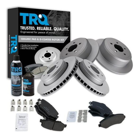 TRQ Ceramic Brake Pad & Coated Rotor Front & Rear Kit w/Fluids for Dodge jeep BKA22950 Fits select: 2008-2012 JEEP LIBERTY, 2007-2011 DODGE NITRO
