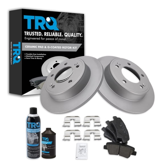 TRQ Ceramic Brake Pad & Coated Rotor Rear Kit w/Chemicals for Hyundai Elantra BKA24487