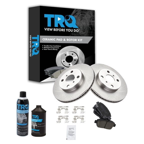 TRQ Ceramic Brake Pad & Rotor Disc Front Kit w/Chemicals for Scion xA xB BKA16306