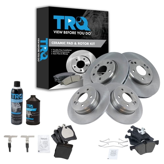 TRQ Ceramic Brake Pad & Rotor Front & Rear Kit w/Chemicals for CLK320 CLK430 BKA16677