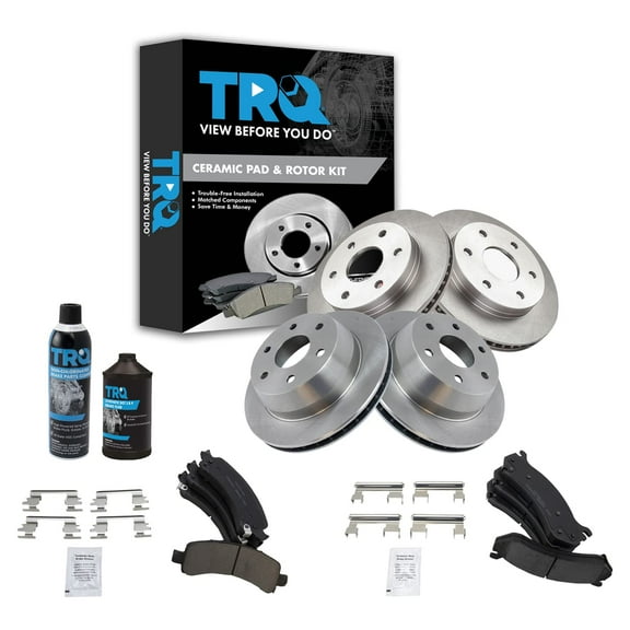 TRQ Ceramic Brake Pad & Rotor Front & Rear Kit w/Fluids for Chevy Express BKA15704 Fits select: 2002-2006 CHEVROLET TAHOE, 2002-2006 CHEVROLET SUBURBAN