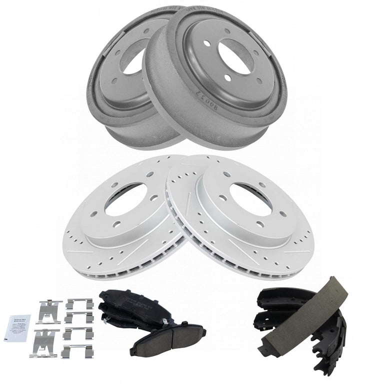 Front Rear Ceramic Brake Pads Complete Front & Rear Drilled/Slotted Brake Rotors & Ceramic Pads Kit For Sebring, Avenger, Eclipse Brake Discs, Rotors & Hardware For Mitsubishi Eclipse