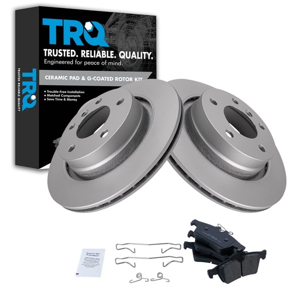 TRQ Rear Brake Pad & Rotor Kit Brake Pads Brake Rotor Semi-Metallic Premium G-Coated Fits Select 2000 BMW 323Ci 323i 328Ci 1999-2000 328i