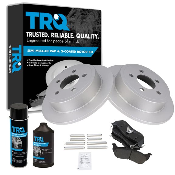 TRQ Coated Rotor & Brake Pad Semi Metallic Kit Rear w/Chemicals BKA23946