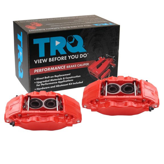 TRQ Front Brake Caliper Set Painted Red Brackets Fits 2004-2005 Subaru Impreza
