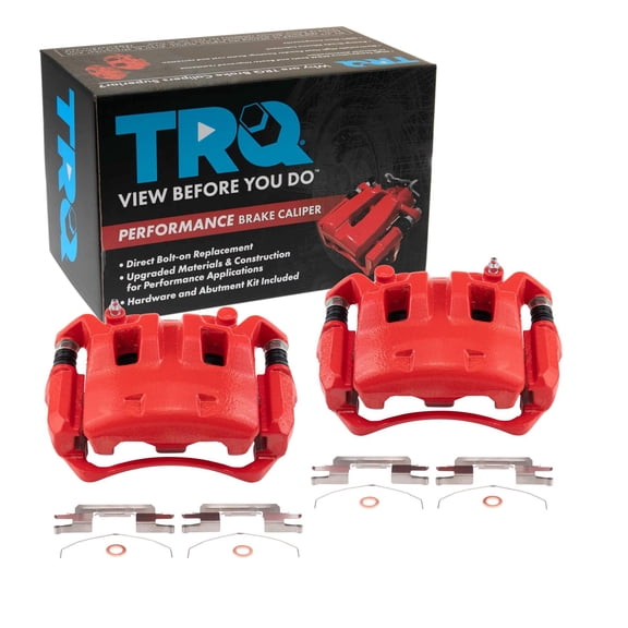 TRQ Front Brake Caliper Set Painted Red Brackets Fits 2005-2021 Nissan Frontier 2005-2012 Pathfinder 2005-2015 Xterra