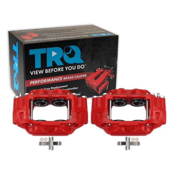 TRQ Front Brake Caliper Set Painted Red Brackets Fits 2006-2007 Subaru Impreza