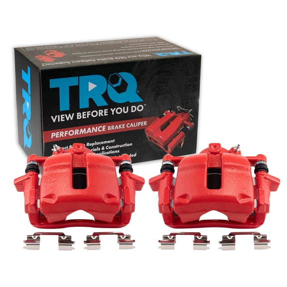 TRQ Front Brake Caliper Set Painted Red Brackets Fits 2007-2015 Mini Cooper