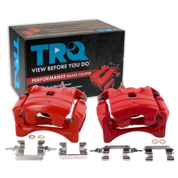 TRQ Front Brake Caliper Set Painted Red Brackets Fits 2010-2013 Nissan Altima 2011-2012 Sentra