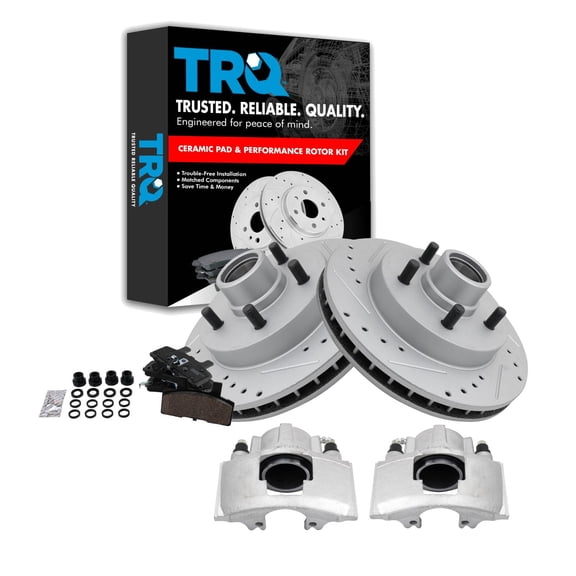TRQ Performance Front Brake Calipers Ceramic Pads & Drilled Rotors Fits C1500 Express Tahoe