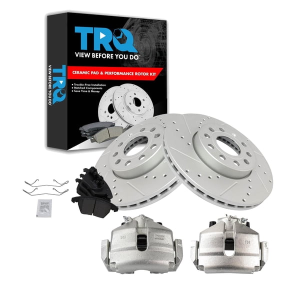 TRQ Front Brake Calipers Ceramic Pads Drilled Rotors Fits Select Volkswagen