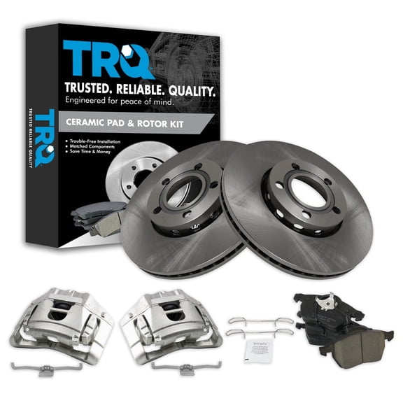 TRQ Front Brake Pad & Rotor Kit Brake Caliper Brake Pads Brake Rotor Ceramic Vented Fits Select 2005-2006 Audi A4 A4 Quattro