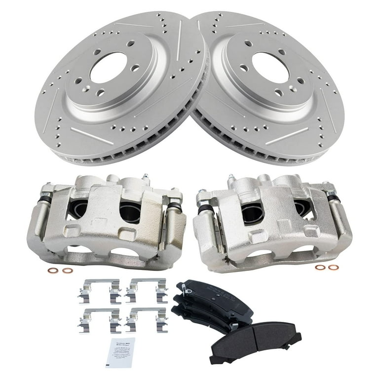 TRQ Front Brake Calipers Pads & Drilled Rotors Fits Select 06-16