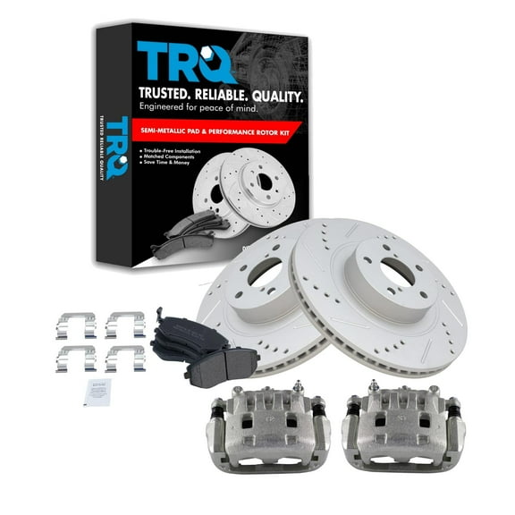 TRQ Front Brake Calipers Pads & Drilled Rotors Fits Select Forester Impreza Legacy