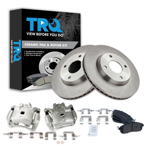 TRQ Front Brake Pad & Rotor Kit Brake Caliper Brake Pads Brake Rotor Semi-Metallic Vented Fits Select 2009-2014 Nissan Cube 2007-2012 Versa