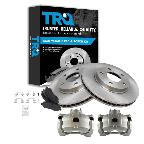 TRQ Front Brake Pad & Rotor Kit Brake Caliper Brake Pads Brake Rotor Semi-Metallic Vented Fits Select 2007-2012 Dodge Caliber