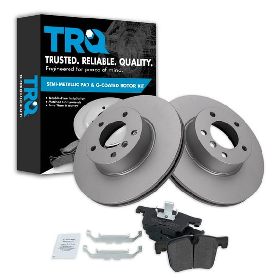 TRQ Front Brake Kit Semi Metallic Pad w/ Replacement Coated Rotor Fits Select BMW