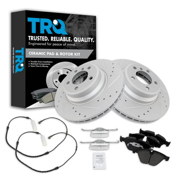TRQ Front Brake Pad & Performance Rotor w/ Wear Sensors Kit Fits Select BMW E65