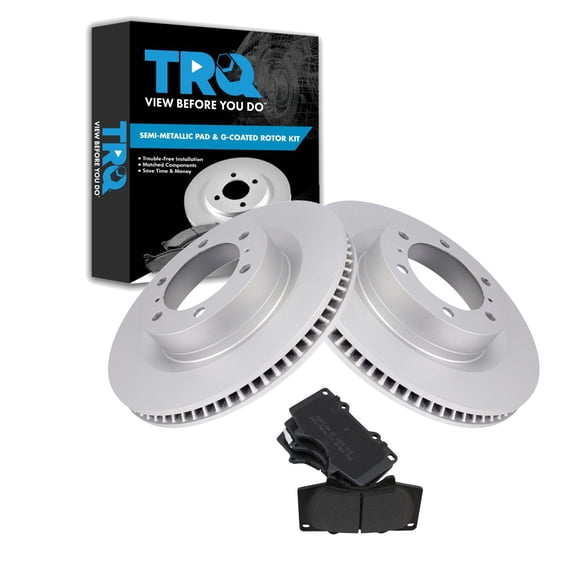 TRQ Front Brake Pad & Rotor Kit Brake Pads Brake Rotor Semi-Metallic Premium G-Coated Fits Select 2010-2019 Lexus GX460 Toyota 4Runner