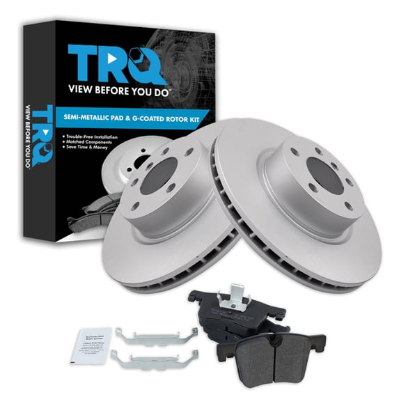 TRQ Front Brake Pad & Rotor Kit Brake Pads Brake Rotor Semi-Metallic Premium G-Coated Fits Select 2011-2017 BMW X3 2015-2018 X4