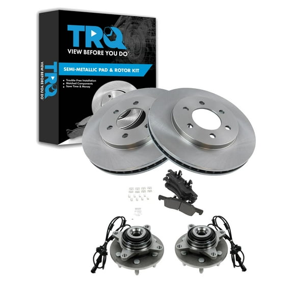 TRQ Front Brake Pad & Rotor Kit Brake Pads Brake Rotor Wheel Hub Bearing Assembly Semi-Metallic Fits Select 2003-2006 Ford Expedition Lincoln Navigator