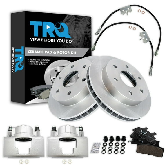 TRQ Front Brake Pad & Rotor Kit Brake Caliper Brake Hose Brake Pads Brake Rotor Ceramic Fits Select 1996-1999 Chevrolet K1500 Suburban 1996-1998 K2500 Tahoe GMC
