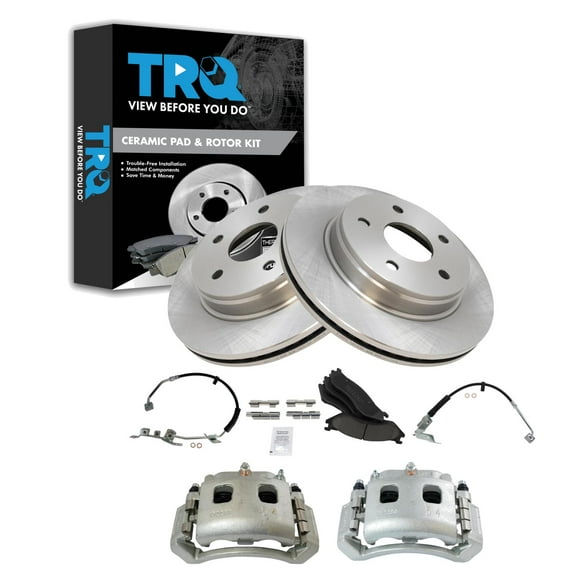 TRQ Front Brake Pad & Rotor Kit Brake Caliper Brake Hose Brake Pads Brake Rotor Ceramic Fits Select 2002-2005 Dodge Ram 1500