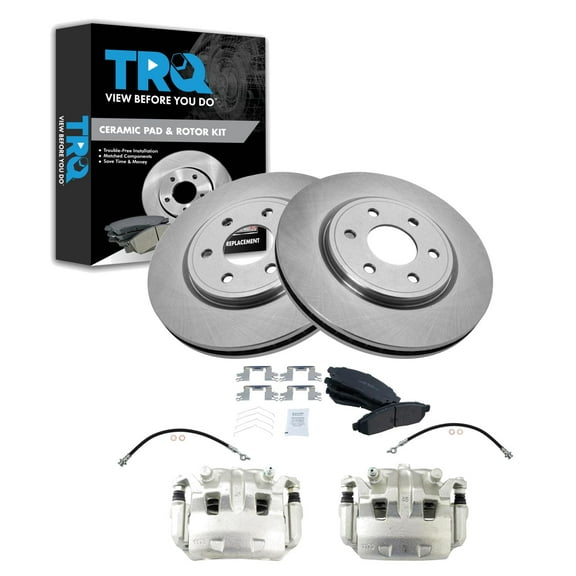 TRQ Front Brake Pad & Rotor Kit Brake Caliper Brake Hose Brake Pads Brake Rotor Ceramic Fits Select 2005-2018 Nissan Frontier 2005-2012 Pathfinder 2005-2015 Xterra