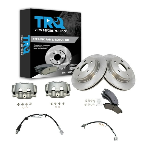 TRQ Front Brake Pad & Rotor Kit Brake Caliper Brake Hose Brake Pads Brake Rotor Ceramic Fits Select 2006-2008 Dodge Ram 1500