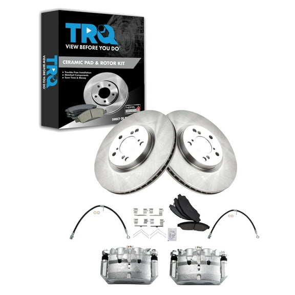 TRQ Front Brake Pad & Rotor Kit Brake Caliper Brake Hose Brake Pads Brake Rotor Ceramic Fits Select 2007-2013 Acura MDX 2010-2013 ZDX