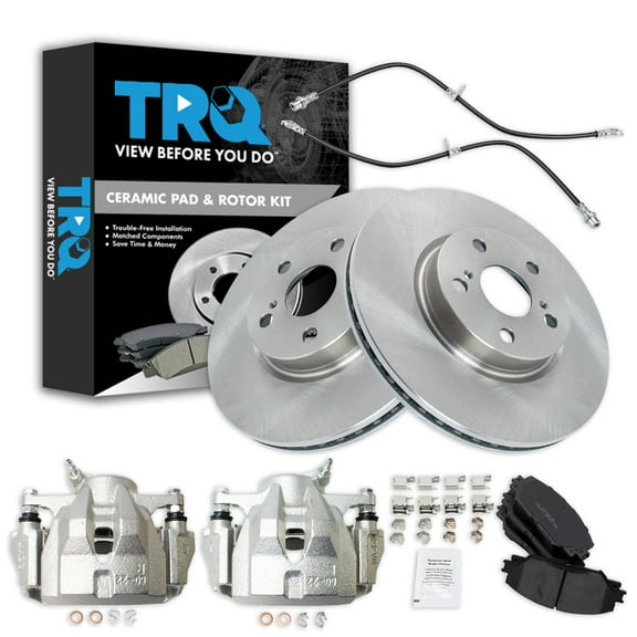 TRQ Front Brake Pad & Rotor Kit Brake Caliper Brake Hose Brake Pads Brake Rotor Ceramic Fits Select 2009-2010 Pontiac Vibe 2009-2018 Toyota Corolla 2009-2013 Matrix