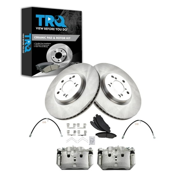 TRQ Front Brake Pad & Rotor Kit Brake Caliper Brake Hose Brake Pads Brake Rotor Ceramic Fits Select 2009-2015 Honda Pilot