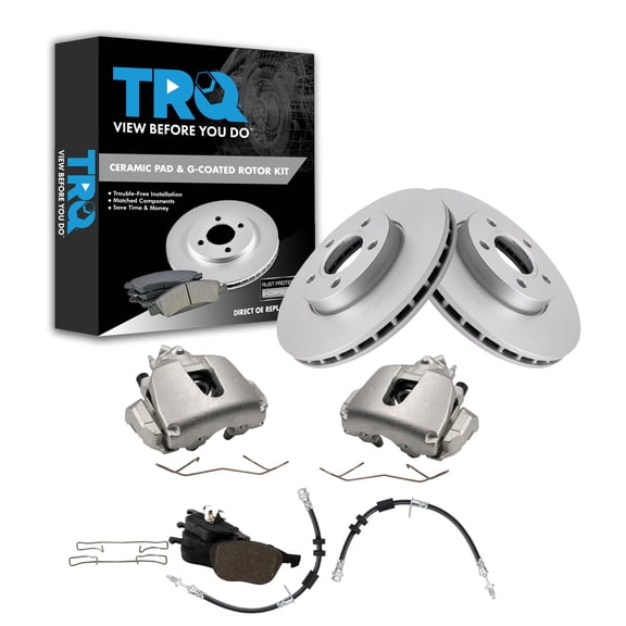 TRQ Front Brake Pad & Rotor Kit Brake Caliper Brake Hose Brake Pads Brake Rotor Ceramic Premium G-Coated Fits Select 2013-2018 Ford C-Max 2012-2016 Focus