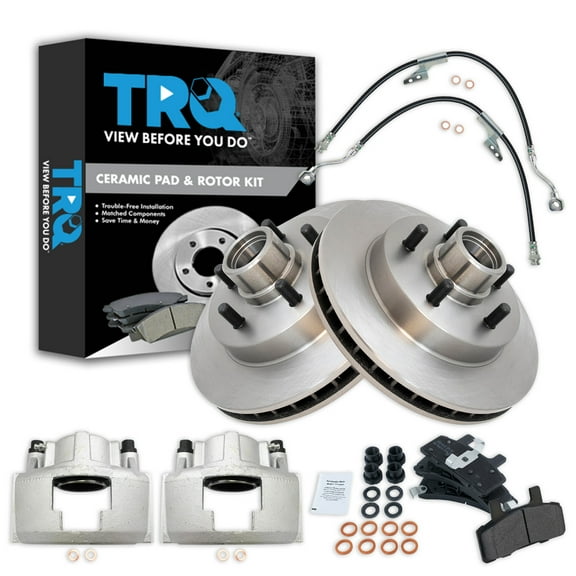 TRQ Front Brake Pad & Rotor Kit Brake Caliper Brake Hose Brake Pads Brake Rotor Semi-Metallic Fits Select 1995-1999 Chevrolet C1500 1992-1999 C1500 Suburban 1995-1997 Tahoe GMC Yukon