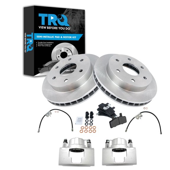 TRQ Front Brake Pad & Rotor Kit Brake Caliper Brake Hose Brake Pads Brake Rotor Semi-Metallic Fits Select 1996-1999 Chevrolet K1500 Suburban 1996-1998 K2500 Tahoe GMC