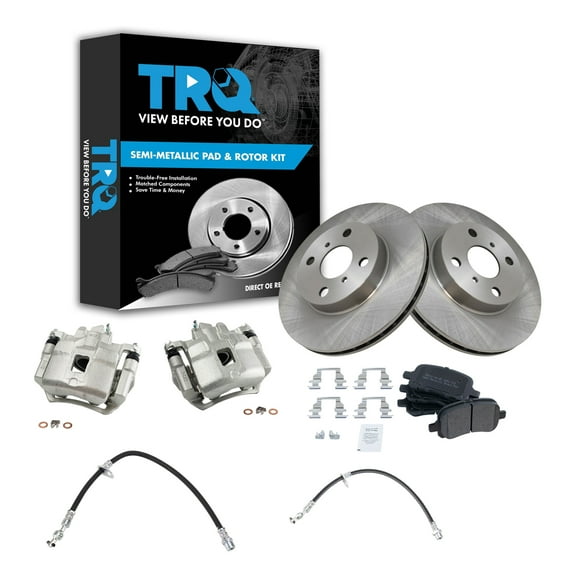 TRQ Front Brake Pad & Rotor Kit Brake Caliper Brake Hose Brake Pads Brake Rotor Semi-Metallic Fits Select 1998-2002 Chevrolet Prizm Toyota Corolla